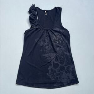 Vtg Y2K Black Rose Butterfly Tank / Sz M Witchy Subversive Grunge Goth Robin K.